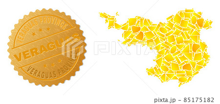 Gerona Province Map Mosaic of Gold Elements and Textured Veraguas Province Badge 85175182