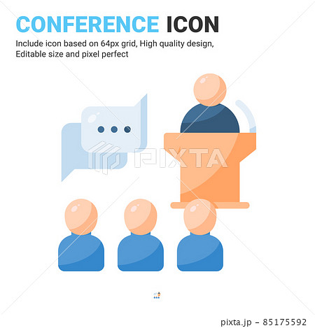 Conference icon vector with flat color style isolated on white background. Vector illustration presentation sign symbol icon concept for business, finance, industry, company, apps, web and project Conference icon vector with flat color style isolated on white background. Vector illustration presentation sign symbol icon concept for business, finance, industry, company, apps, web and project 85175592