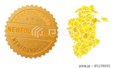 Burgos Province Map Mosaic of Golden Particles and Metallic Newfoundland Seal 85176035