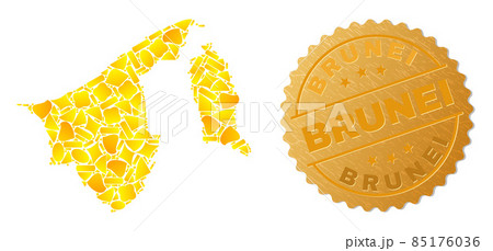 Brunei Map Mosaic of Golden Parts and Metallic Brunei Badge Brunei Map Mosaic of Golden Parts and Metallic Brunei Badge 85176036