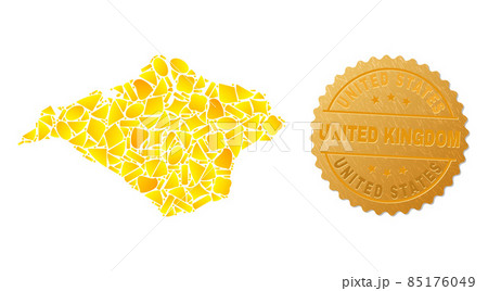Isle of Wight Map Mosaic of Gold Fractions and Metal United States United Kingdom Stamp 85176049