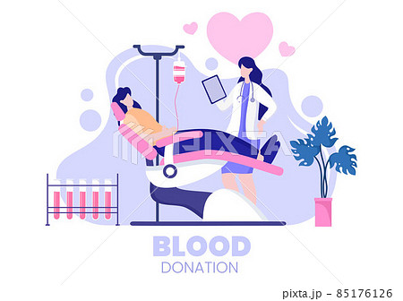 Love Charity or Blood Donation Through a Team of Volunteers Collaborating to Help and Collect Donations for Poster or Banner in Flat Design Illustration 85176126