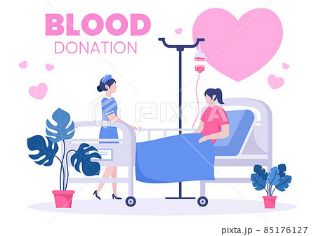 Love Charity or Blood Donation Through a Team of Volunteers Collaborating to Help and Collect Donations for Poster or Banner in Flat Design Illustration 85176127