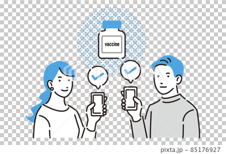 男人和女人準備用智能手機證明疫苗接種 男人和女人準備用智能手機證明疫苗接種 85176927