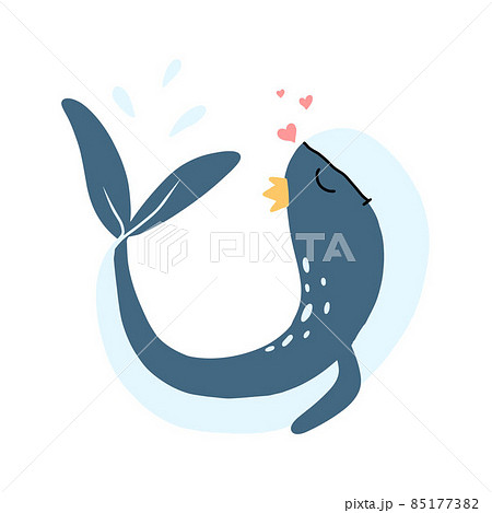 Vector illustration of a blue whale. Whale and heart poster. Decoration for the nursery. 85177382