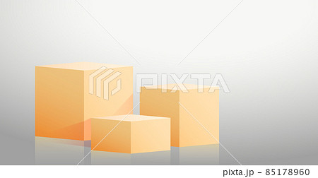 Realistic yellow cubes - boxes on gray studio background - Vector Realistic yellow cubes - boxes on gray studio background - Vector 85178960