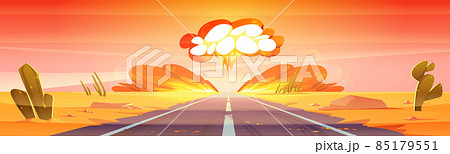 Atomic bomb explosion, mushroom cloud in desert Atomic bomb explosion, mushroom cloud in desert 85179551
