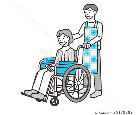 車椅子に乗るシニアと男性の介護福祉士(看護師)のベクターイラスト素材/車いす/介護/怪我/福祉/ヘ 車椅子に乗るシニアと男性の介護福祉士(看護師)のベクターイラスト素材/車いす/介護/怪我/福祉/ヘ 85179888