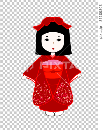 赤い着物を着た日本人形のイラスト 85180808