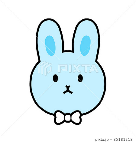 シンプルなブルーウサギの顔 蝶ネクタイ 白 のイラスト素材
