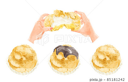 シュークリームの手描き水彩風イラスト 85181242