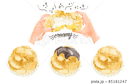 シュークリームの手描き水彩風イラスト シュークリームの手描き水彩風イラスト 85181247