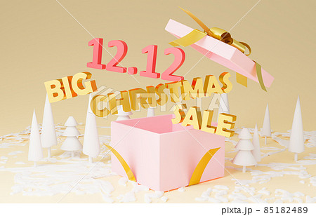 Minimal shopping Big Christmas sale in gift box Concept. discounts and gifts for the Happy new year, minimal style sale landscape forest snow.3d rendering Space for text pastel background. 12.12 85182489