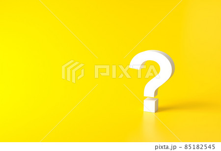White Question Marks on yellow background. 3D Rendering. Minimal white question mark isolate. Realistic 3d query simple 85182545