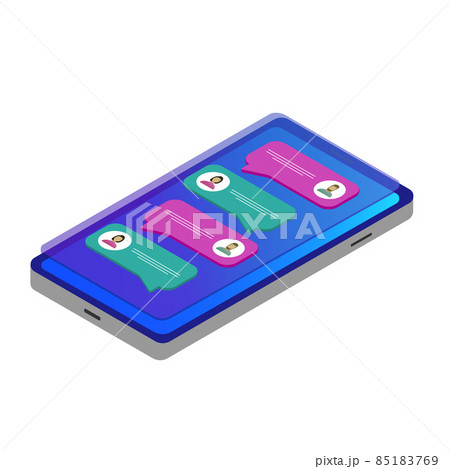 Chat speech bubbles, on-screen text messages. Mobile messenger application, texting group messages, chatbots, chatting with friends vector illustration icon isolated on the white background 85183769