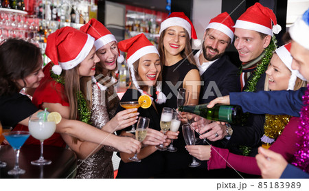 Friends on new year eve party in bar Friends on new year eve party in bar 85183989