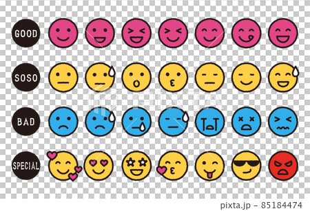 シンプルでカラフルな手描き風感情表現フェイスアイコンセット 85184474