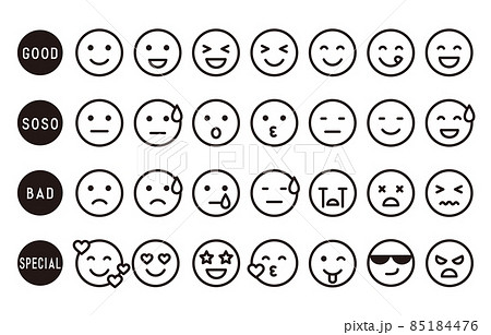 シンプルな感情表現フェイスアイコンセット（モノクロ） 85184476