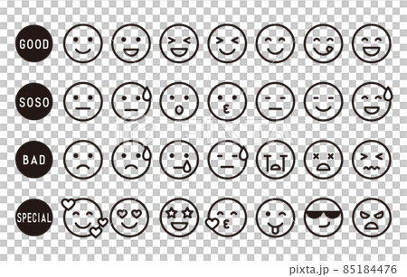 Simple emotional expression face icon set (monochrome) 85184476