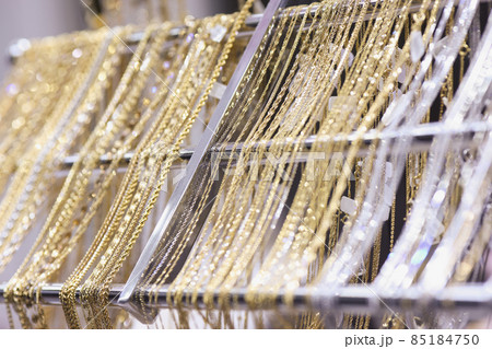 Elegant gold and silver chain necklaces for sale in jewelry store Elegant gold and silver chain necklaces for sale in jewelry store 85184750