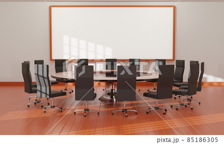 wooden tables and chairs with white board in the meeting room.3d rendering. 85186305