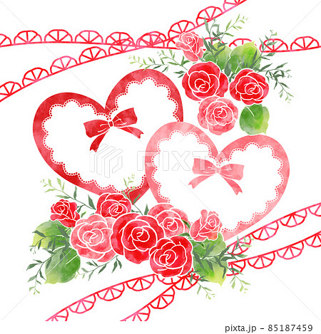 ハートと薔薇とレース 正方形 のイラスト素材