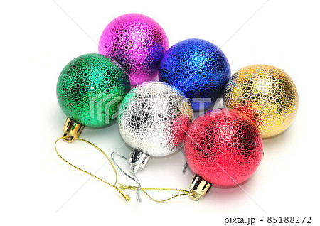 Multicolored christmas balls for new year tree on white background Multicolored christmas balls for new year tree on white background 85188272