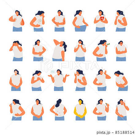 Sick Girl with Various Symptoms and Diseases 85188514