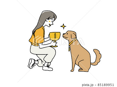 金杯を捧げられ得意そうな犬 警察犬や盲導犬など人間のために頑張る犬への感謝と敬意 ゆるい線画のイラスト素材