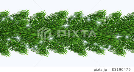 Christmas Tree Branches Decorated with shine garland. Illustration for luxury greeting card, banner, invitation, promotion and flyer. Horizontal christmas poster, greeting card, headers for website. Christmas Tree Branches Decorated with shine garland. Illustration for luxury greeting card, banner, invitation, promotion and flyer. Horizontal christmas poster, greeting card, headers for website. 85190479