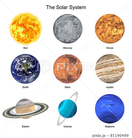 リアルな太陽系の惑星イラストセットのイラスト素材
