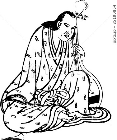 琵琶片手に座る男性 85190864