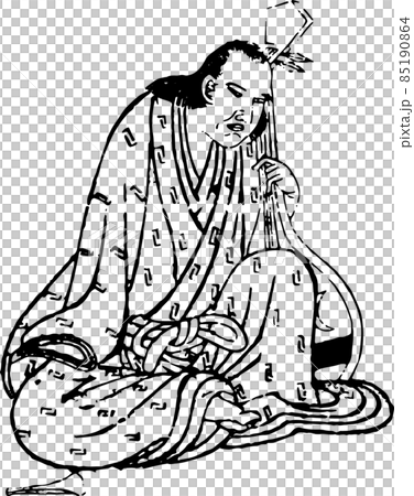 琵琶片手に座る男性 85190864