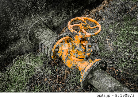 Old valve for opening or shutting down ammonia water pipeline for fuel oil chemical tanks in an abandoned industrial plant Old valve for opening or shutting down ammonia water pipeline for fuel oil chemical tanks in an abandoned industrial plant 85190973