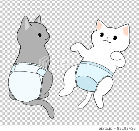 一隻貓穿著尿布的插圖 85192458