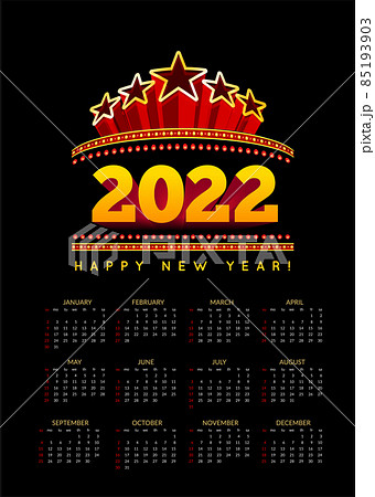 Calendar for 2022 starts sunday. Vector illustration on black Calendar for 2022 starts sunday. Vector illustration on black 85193903