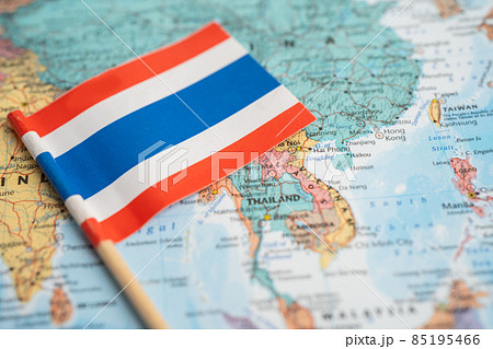 Bangkok, Thailand - December 7, 2021 Thailand flag on world map background. Bangkok, Thailand - December 7, 2021 Thailand flag on world map background. 85195466