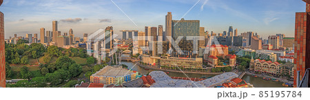 Bird's eye panoramic view of Singapore skyline and Clarke Quay entertainment district Bird's eye panoramic view of Singapore skyline and Clarke Quay entertainment district 85195784