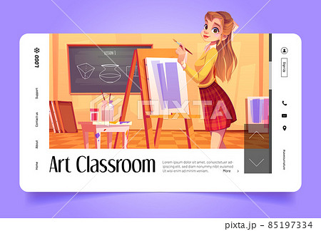 Art Classroom Banner With Girl Painter With Brushのイラスト素材
