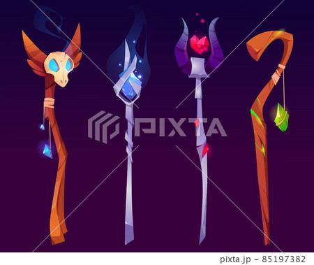 Set of wizard staffs or magic wands, witch sticks Set of wizard staffs or magic wands, witch sticks 85197382