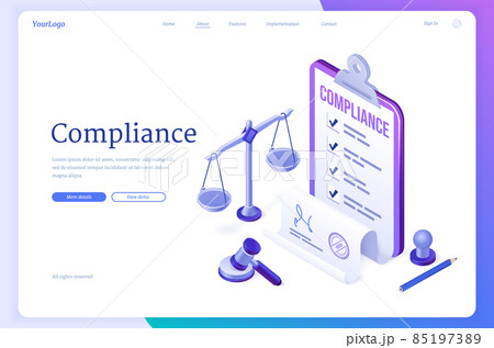 Compliance isometric landing page, business policy 85197389