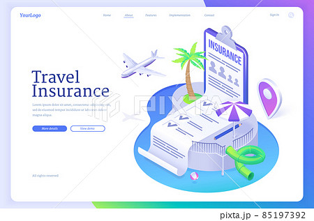 Travel insurance isometric landing page, banner Travel insurance isometric landing page, banner 85197392