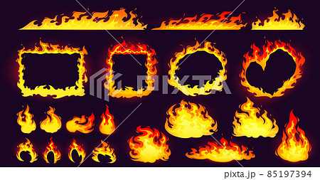 Cartoon fire frames and bonfire, blazing borders Cartoon fire frames and bonfire, blazing borders 85197394