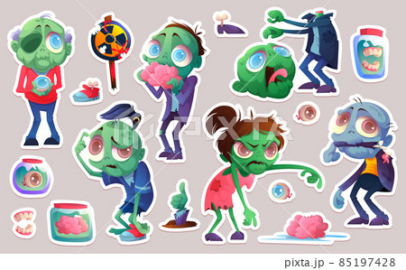 Set of stickers cartoon zombie, funny characters 85197428