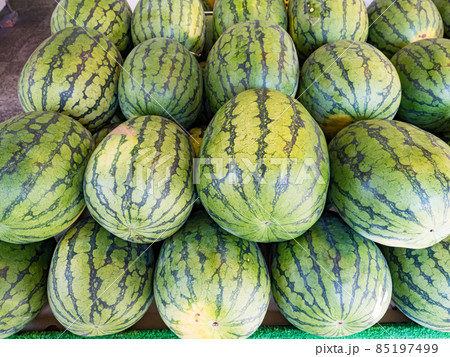 Fresh organic watermelons on the market place 85197499