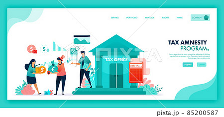Tax amnesty program for reporting asset and tax violation at government tax office. Tax officer advising and calculate taxpayer annual bill, People pay lower taxes. Flat illustration vector design. Tax amnesty program for reporting asset and tax violation at government tax office. Tax officer advising and calculate taxpayer annual bill, People pay lower taxes. Flat illustration vector design. 85200587