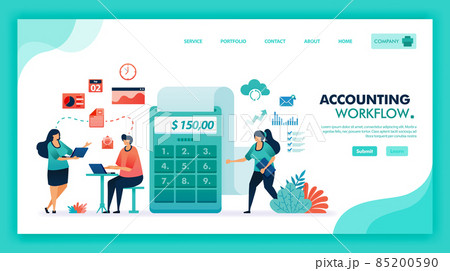 Accountants brainstorming and work meeting to calculate company profit and balance sheet with giant calculator to post work reports, Accounting and banking workflow. Flat illustration vector design. Accountants brainstorming and work meeting to calculate company profit and balance sheet with giant calculator to post work reports, Accounting and banking workflow. Flat illustration vector design. 85200590