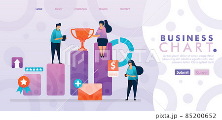 Landing page design of Business Bar Chart with flat Illustration cartoon character.  85200652