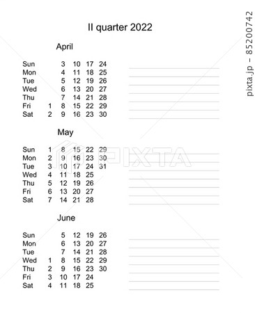 Three months of 2 quarter 2022. Quarterly Calendar English. Business organizer 85200742