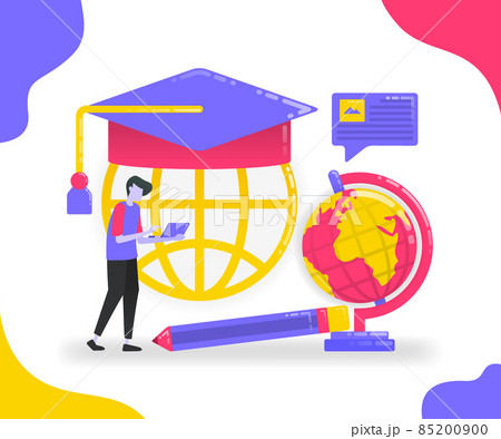 Illustration of education and student exchange. Learn from various places. Online learning and university to study. flat vector concept for Landing page, website, mobile, apps ui, ux, banner, poster 85200900